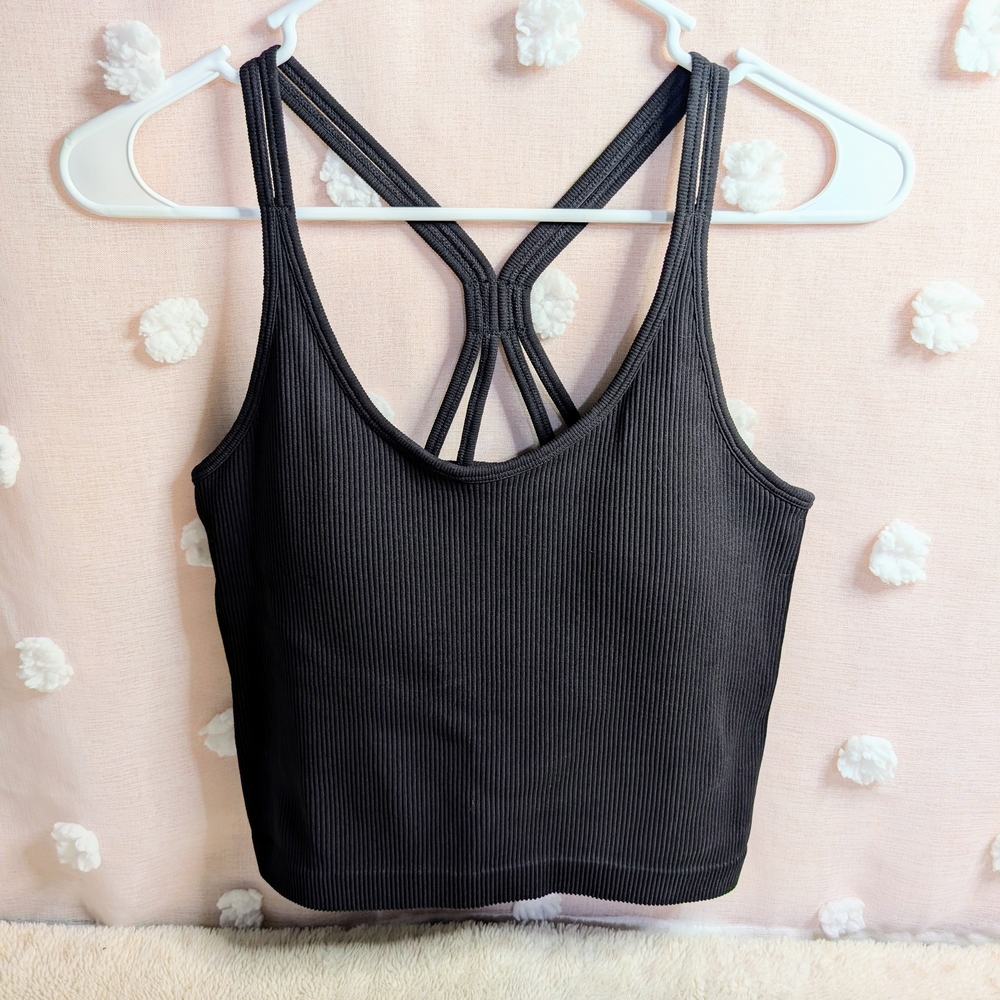 Black Ribbed Strappy Bra Tank Top, Women's, Medium, Like New